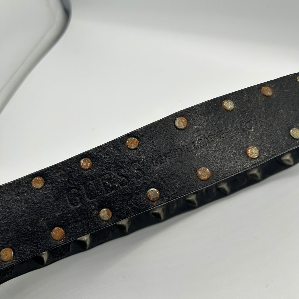 Guess Belt Mens 40 Black Good Leather Western Star Trophy Buckle Studded Paisley - Picture 5 of 6